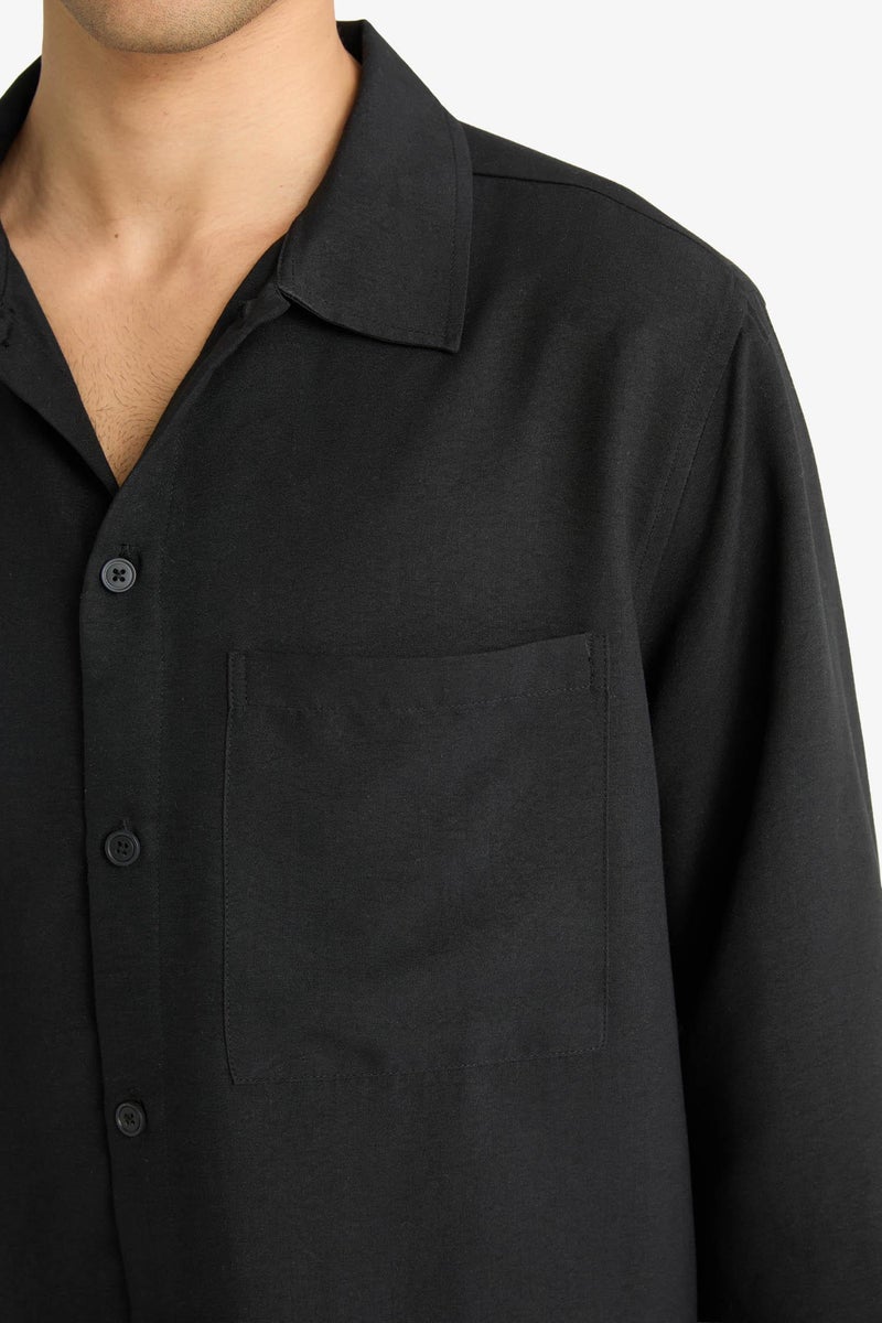 DeFacto Black Man Relax Fit Woven Long Sleeve Shirt Casual - Image 5